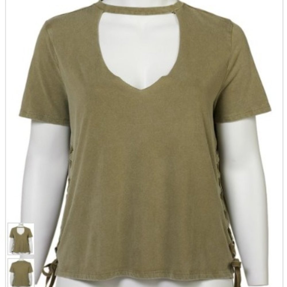 Forever 21 Olive Side-Tie Choker-Cutout Top - Plus 3X (20)